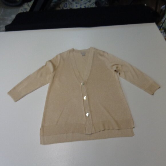 Chico's Size 1 U.S. Size Medium (8) Beige and Gold Button Front Cardigan - Picture 6 of 12